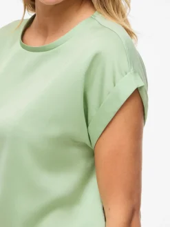 Vila naisten paita Viellette S/S Satin Top, Smoke Green