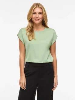 Vila naisten paita Viellette S/S Satin Top, Smoke Green