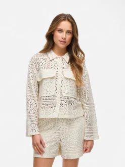 Vila naisten paita Vimerinda Crochet L/S Cardigan, birch