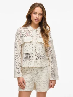 Vila naisten paita Vimerinda Crochet L/S Cardigan, birch