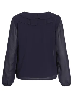 Vila Naisten Pusero Viane V-Neck Frill Top, Rhodonite