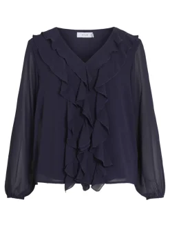 Vila Naisten Pusero Viane V-Neck Frill Top, Rhodonite