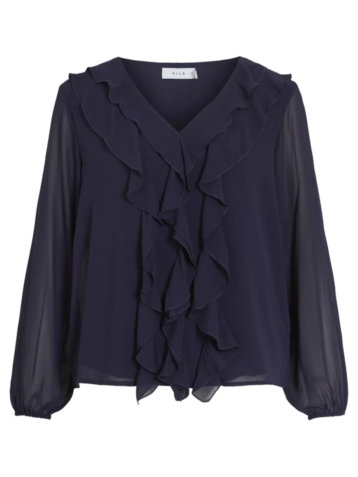 Vila Naisten Pusero Viane V-Neck Frill Top, Rhodonite