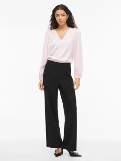 Vila naisten pusero Vielette L/S Smock Satin Top, Cherry Blossom
