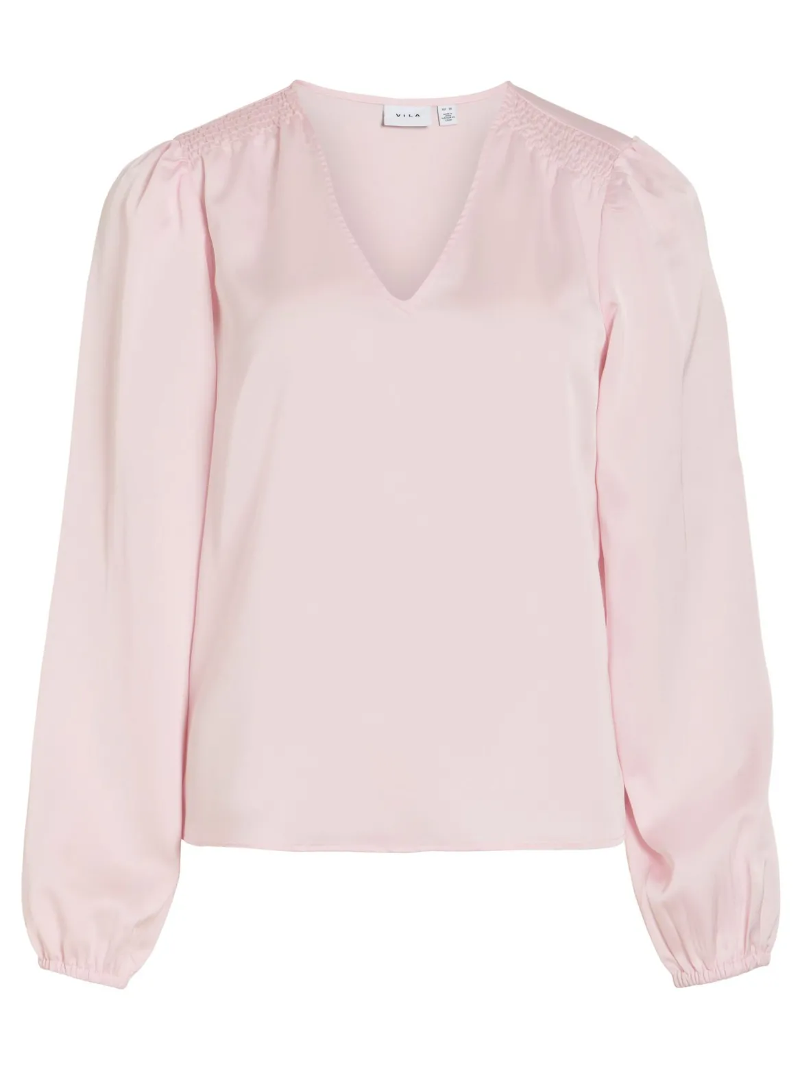 Vila naisten pusero Vielette L/S Smock Satin Top, Cherry Blossom