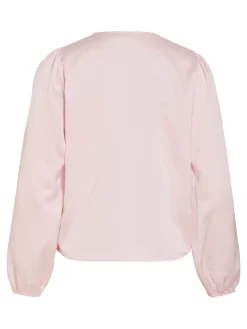 Vila naisten pusero Vielette L/S Smock Satin Top, Cherry Blossom