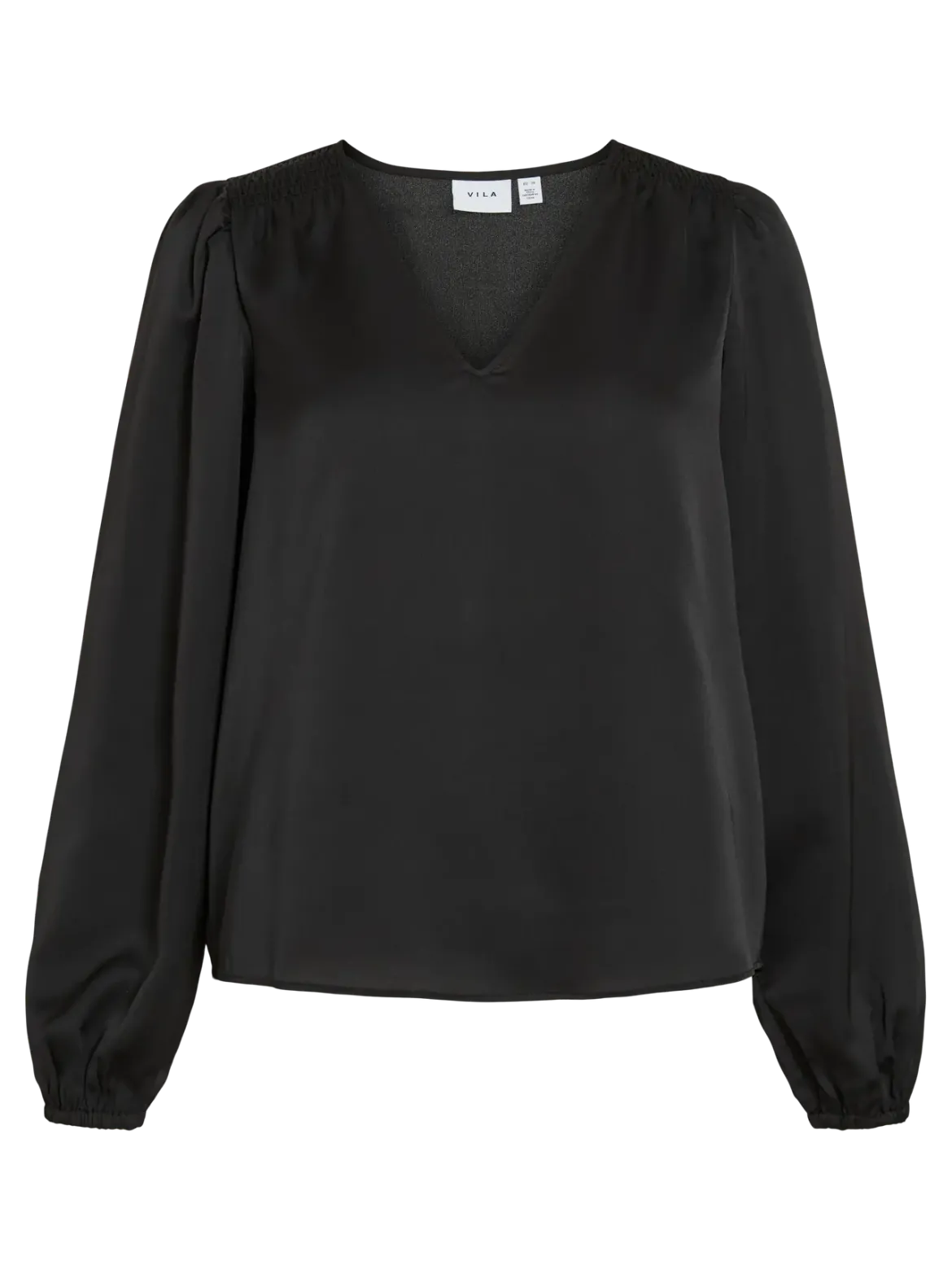 Vila naisten pusero Vielette L/S Smock Satin Top, musta
