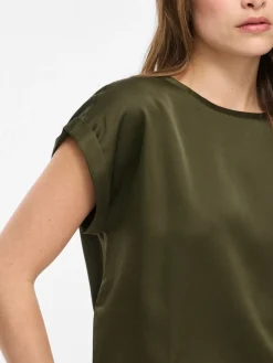 Vila naisten pusero Viellette SS Satin Top, Forest Night