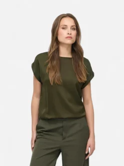 Vila naisten pusero Viellette SS Satin Top, Forest Night
