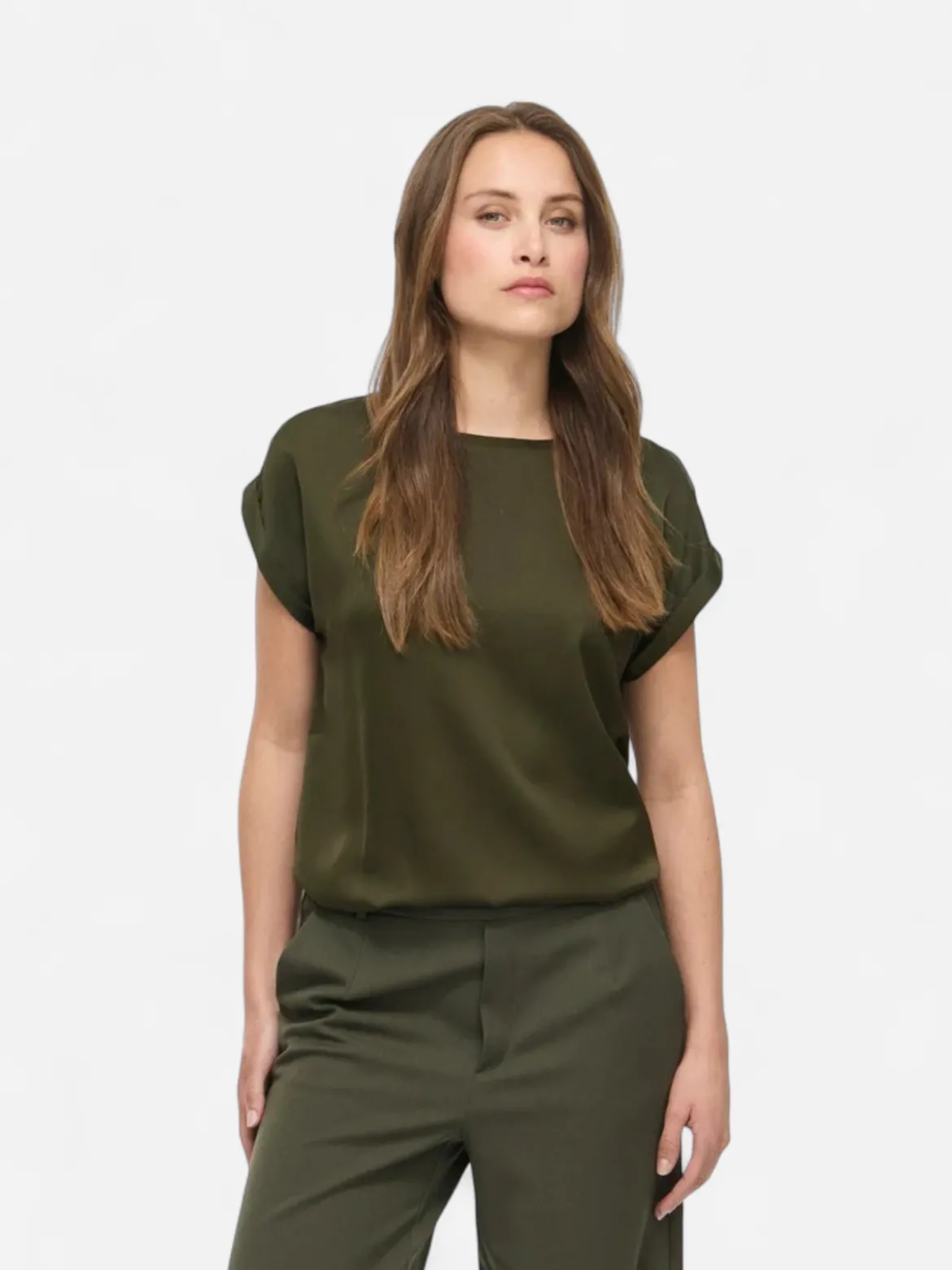 Vila naisten pusero Viellette SS Satin Top, Forest Night