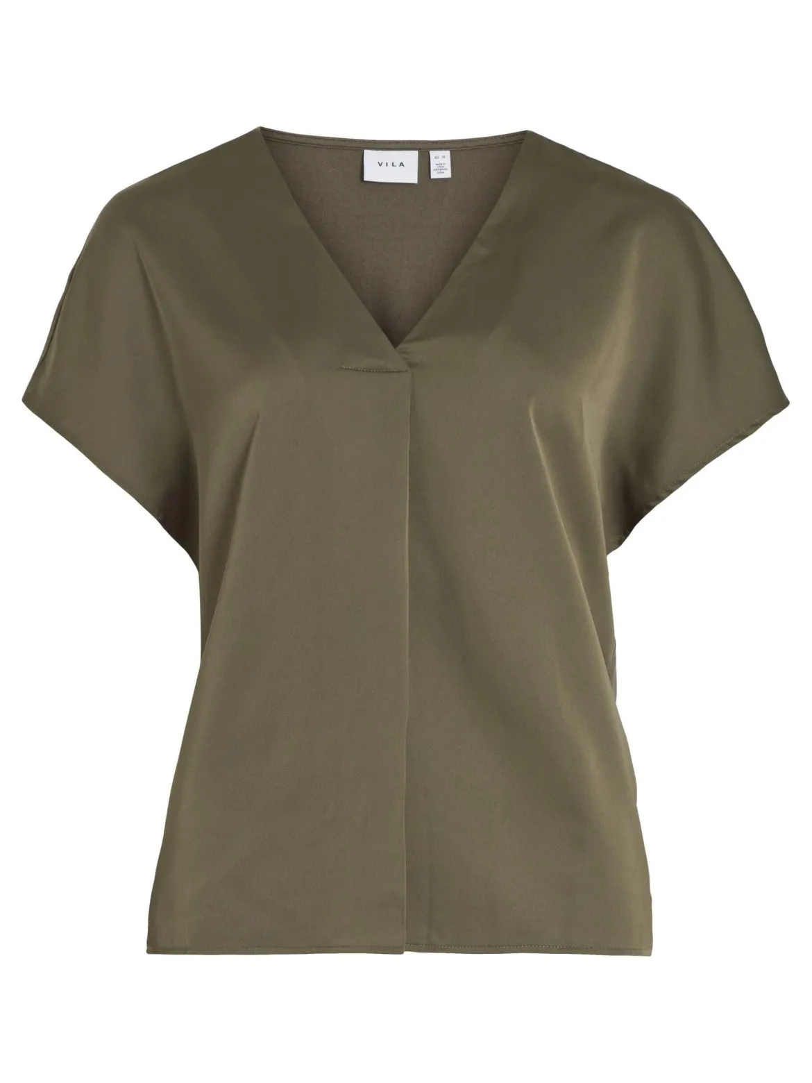 Vila naisten satiinitoppi, VIELLETTE V-NECK S/S SATIN TOP Khaki