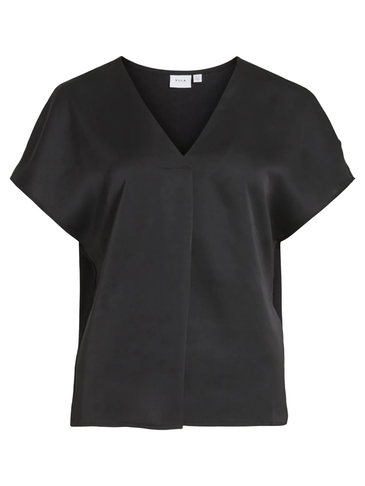 Vila naisten satiinitoppi, VIELLETTE V-NECK S/S SATIN TOP Musta