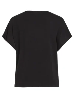 Vila naisten satiinitoppi, VIELLETTE V-NECK S/S SATIN TOP Musta