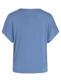 Vila naisten satiinitoppi, VIELLETTE V-NECK S/S SATIN TOP Sininen