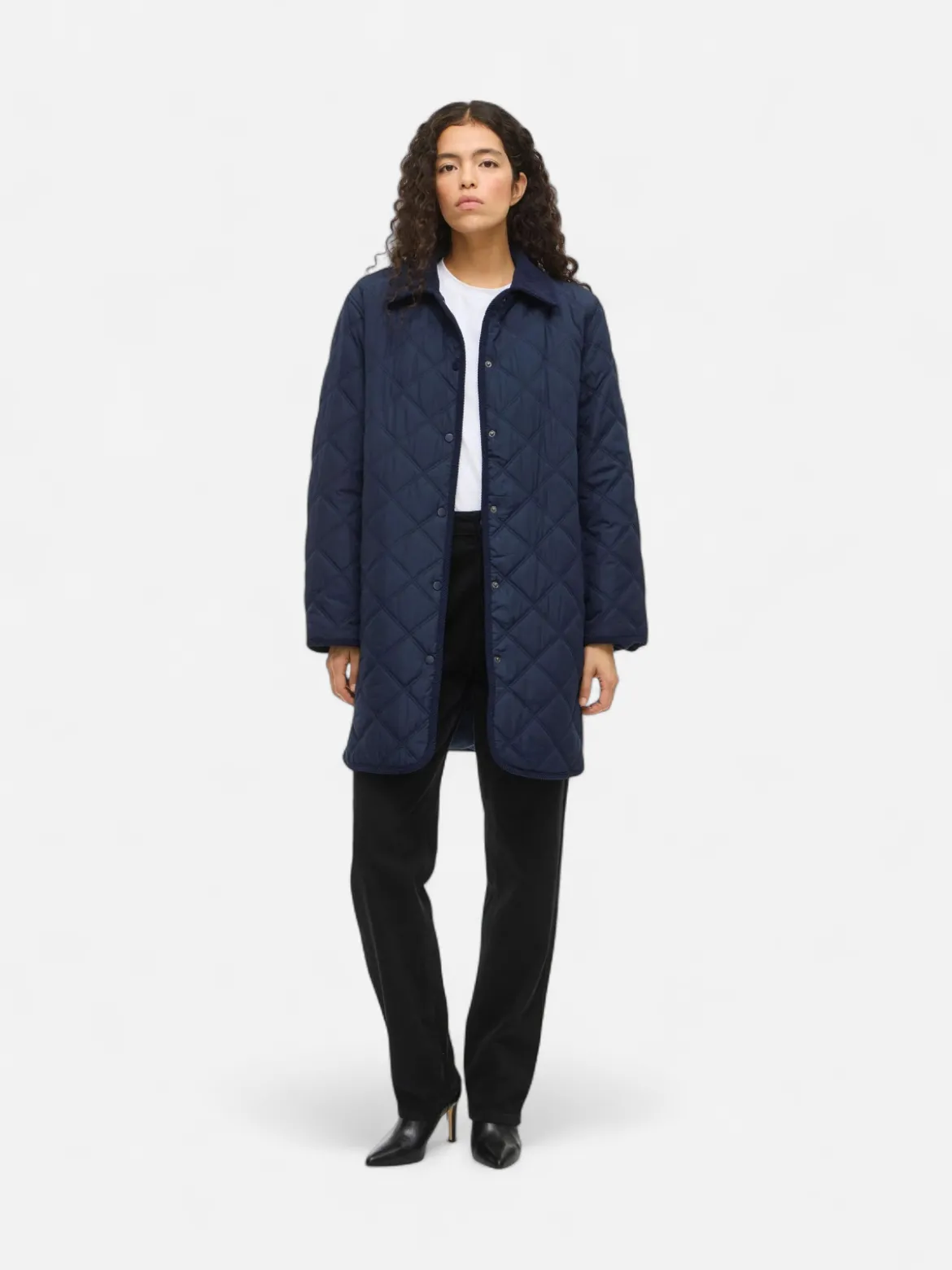 Vila naisten tikkitakki, VIQUILA L/S CORDUROY QUILT LONG JACKET Navy Blazer