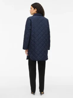 Vila naisten tikkitakki, VIQUILA L/S CORDUROY QUILT LONG JACKET Navy Blazer