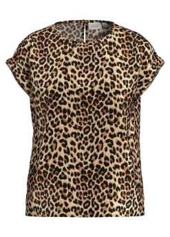 Vila naisten toppi, VIELLETTE S/S FULL SATIN TOP Caramel Café Leo