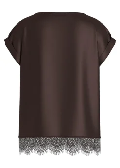 Vila naisten toppi, VIELLETTE S/S FULL SATIN LACE TOP NOOS Coffee Bean