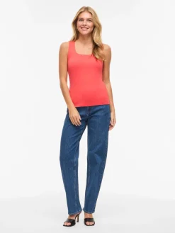 Vila naisten toppi Vikenza U-Neck S/L, Hibiscus