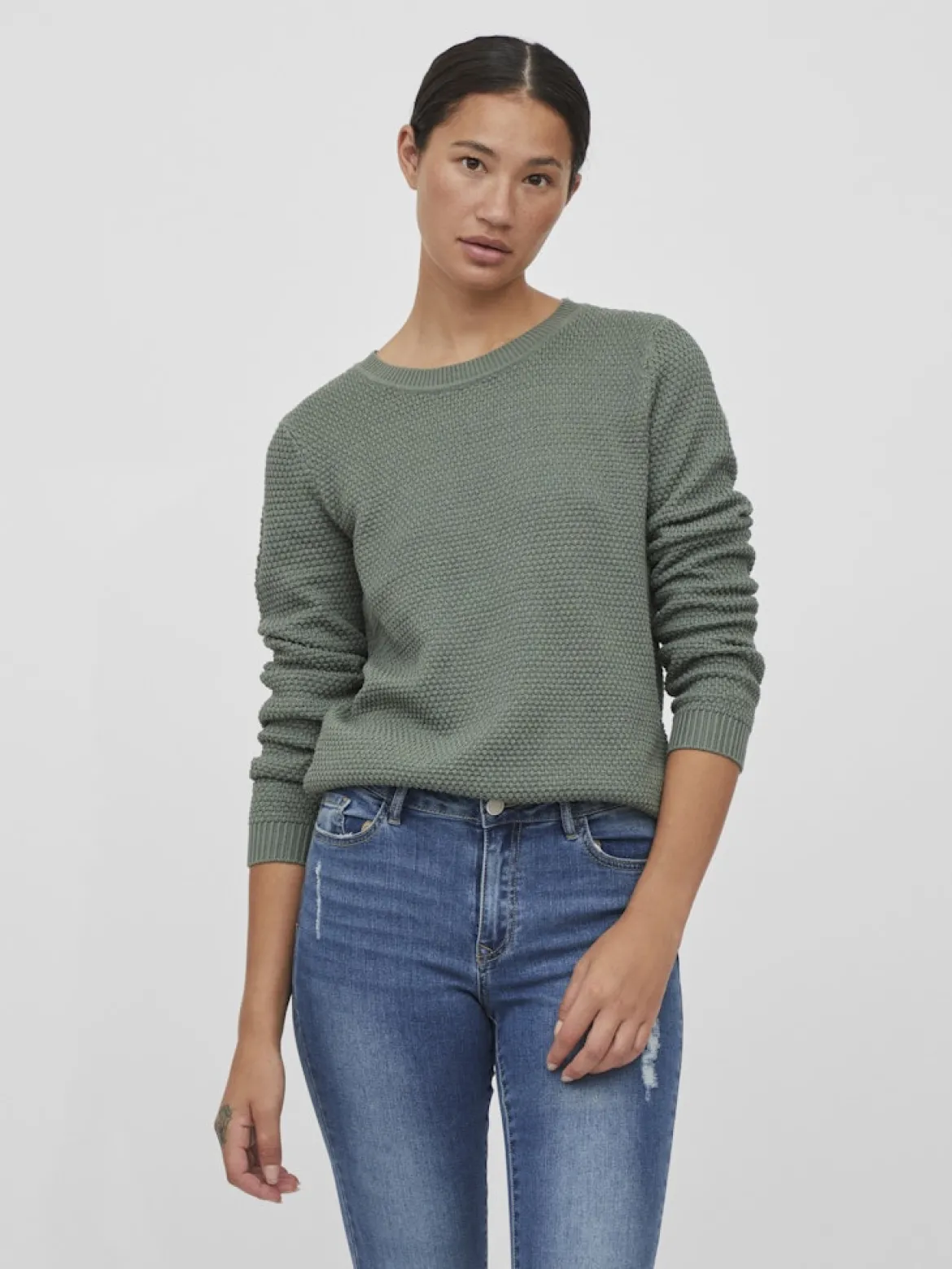 Vila neule, VIDALO O-NECK L/S KNIT TOP Laurel Wreath