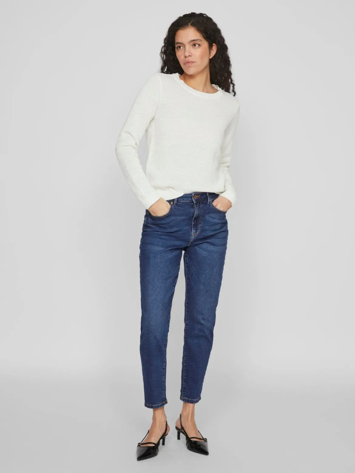 Vila neule, VIDALO O-NECK L/S KNIT TOP Luonnonvalkoinen