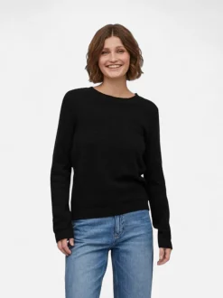 Vila neule, VIDALO O-NECK L/S KNIT TOP Black