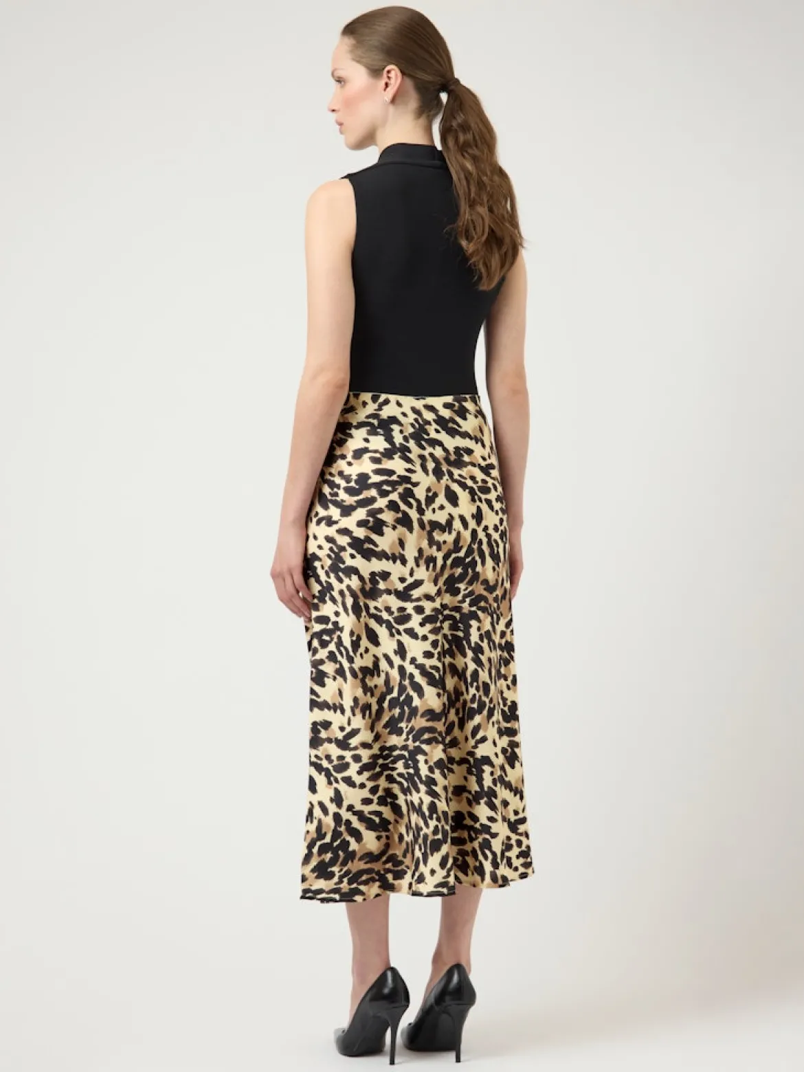 Y.A.S hame YASPella HW Midi Skirt, Black Leo Print