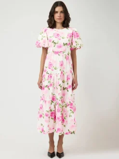 Y.A.S mekko YASColea SS Ankle Dress, Star White Pink Emula