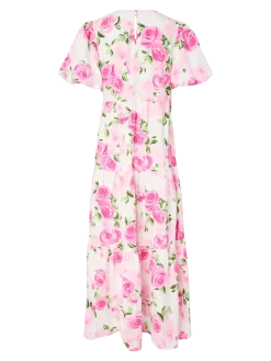 Y.A.S mekko YASColea SS Ankle Dress, Star White Pink Emula