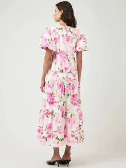 Y.A.S mekko YASColea SS Ankle Dress, Star White Pink Emula