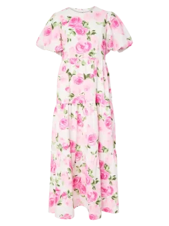 Y.A.S mekko YASColea SS Ankle Dress, Star White Pink Emula