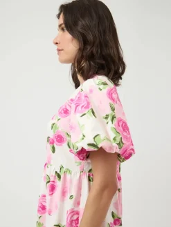 Y.A.S mekko YASColea SS Ankle Dress, Star White Pink Emula