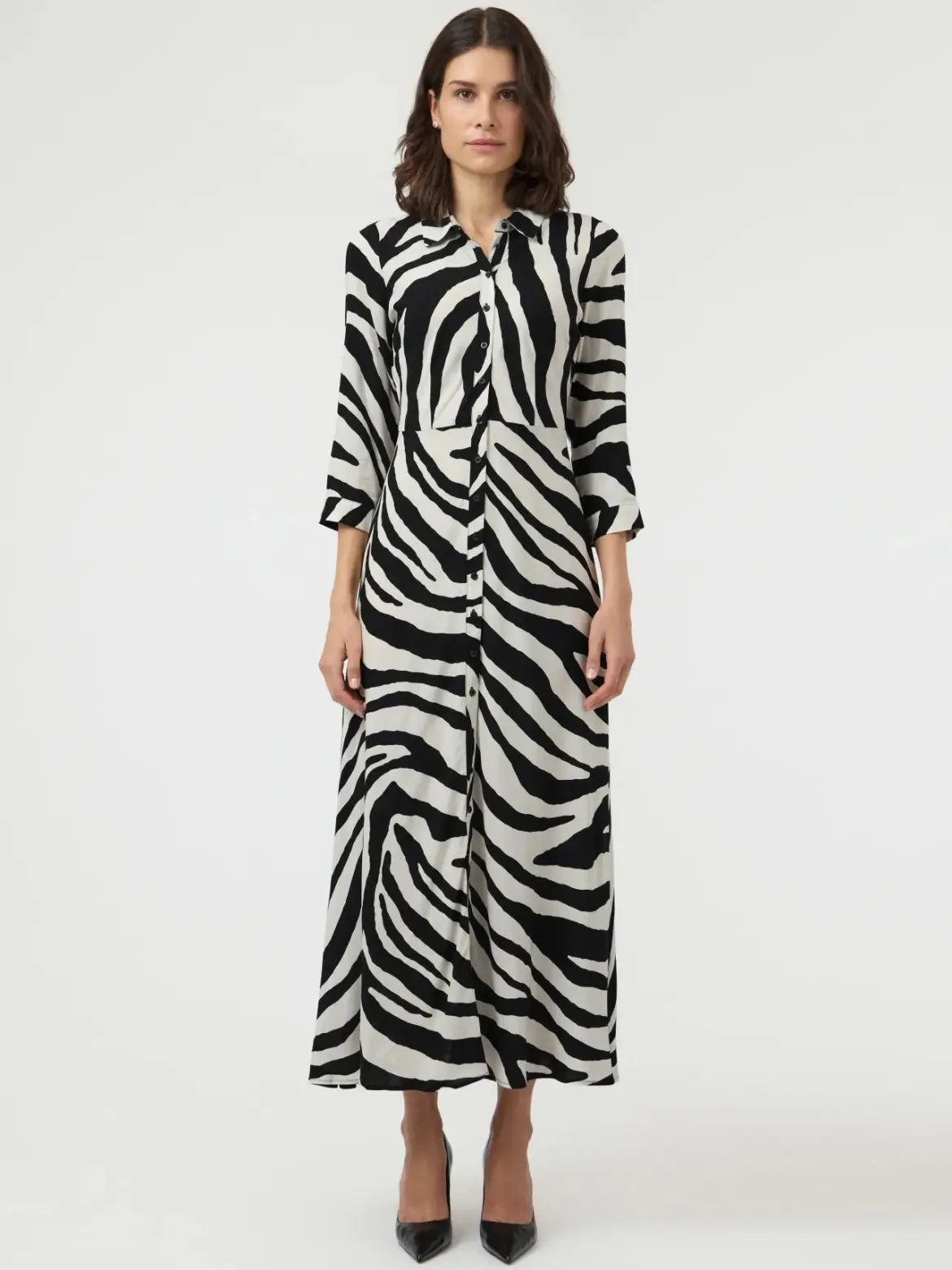 Y.A.S mekko Yassavanna Long Shirt Dress, Birch Zebra Print