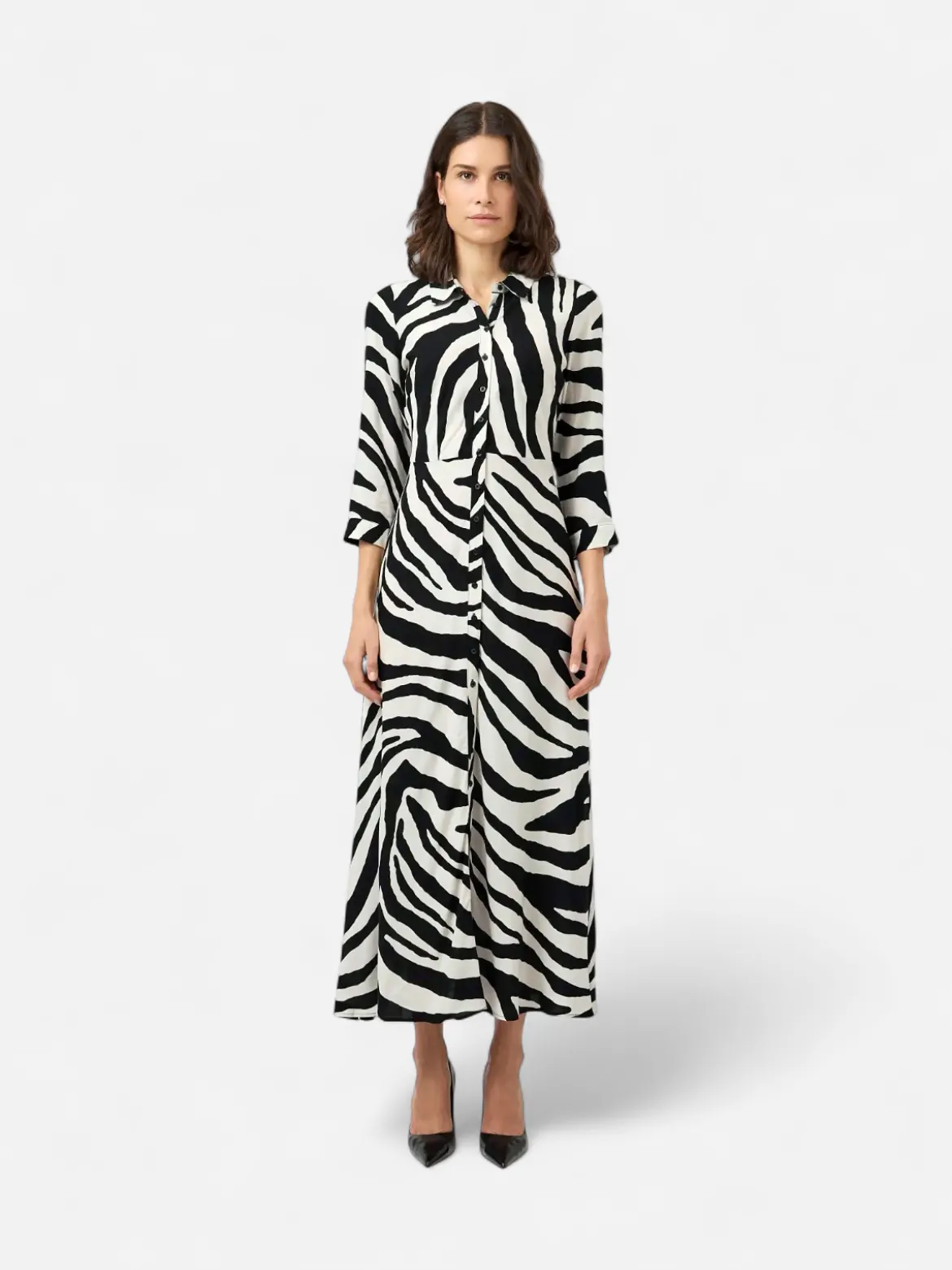 Y.A.S mekko Yassavanna Long Shirt Dress, Birch Zebra Print