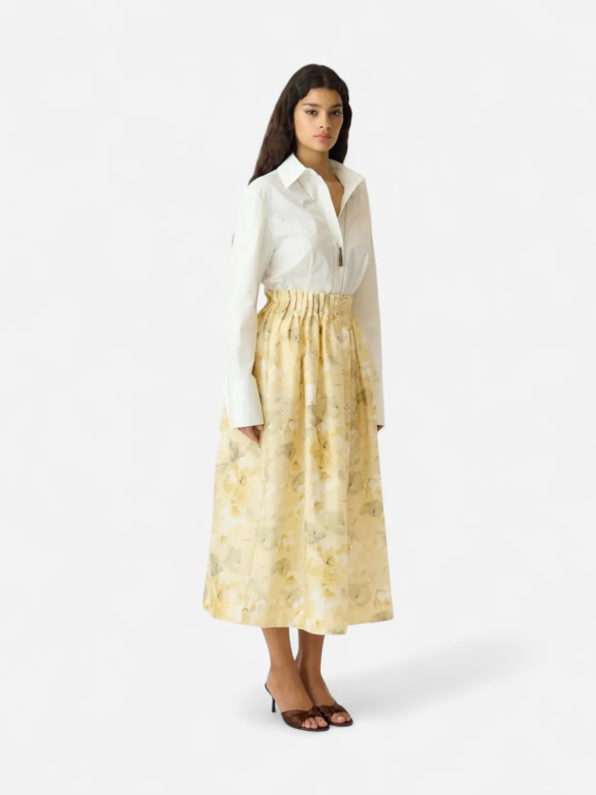 Y.A.S naisten hame YASLEMON HW Ankle Skirt, Pale Banana Lemon print