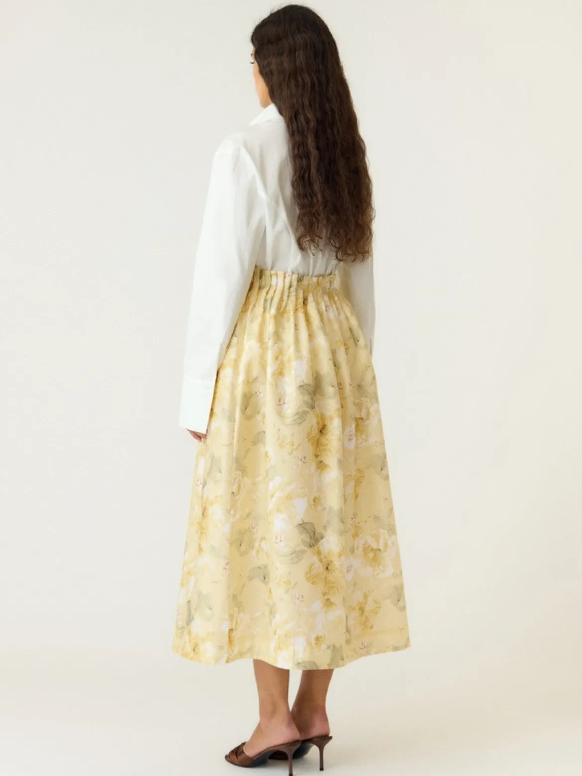 Y.A.S naisten hame YASLEMON HW Ankle Skirt, Pale Banana Lemon print