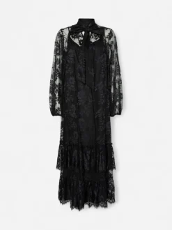Y.A.S naisten mekko YASLACILLA LS LACE LONG DRESS, musta