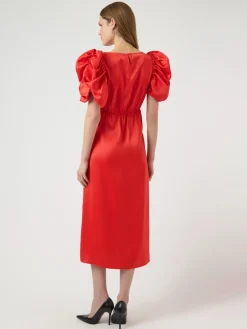 Y.A.S Naisten Mekko Yaspella 2/4 Long Dress S. Fiery Red, satiini