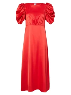 Y.A.S Naisten Mekko Yaspella 2/4 Long Dress S. Fiery Red, satiini