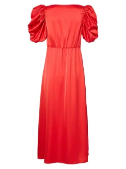 Y.A.S Naisten Mekko Yaspella 2/4 Long Dress S. Fiery Red, satiini