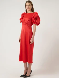 Y.A.S Naisten Mekko Yaspella 2/4 Long Dress S. Fiery Red, satiini