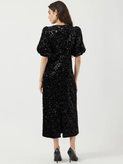 Y.A.S naisten mekko YASSOFIE 2/4 SEQUIN MIDI DRESS, musta