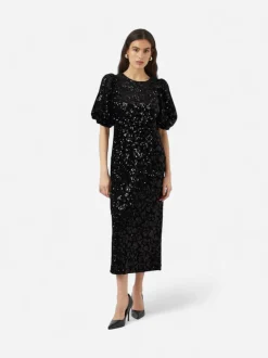 Y.A.S naisten mekko YASSOFIE 2/4 SEQUIN MIDI DRESS, musta
