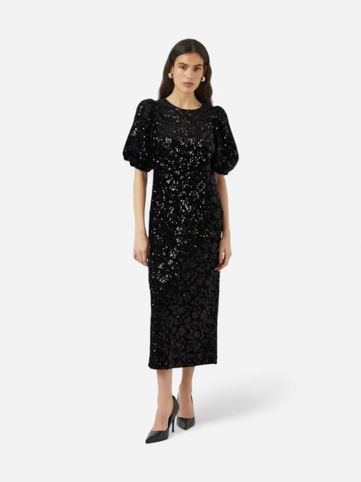 Y.A.S naisten mekko YASSOFIE 2/4 SEQUIN MIDI DRESS, musta