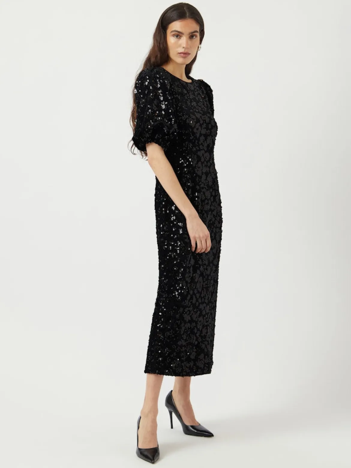Y.A.S naisten mekko YASSOFIE 2/4 SEQUIN MIDI DRESS, musta