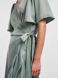 Y.A.S Naisten Mekko, YASTHEA 2/4 MIDI WRAP DRESS Green Milieu