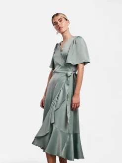 Y.A.S Naisten Mekko, YASTHEA 2/4 MIDI WRAP DRESS Green Milieu