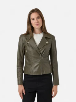 Y.A.S naisten nahkatakki, YASSOPHIE LEATHER JACKET Dark Olive
