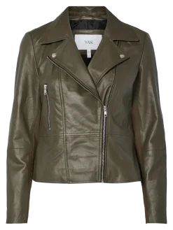 Y.A.S naisten nahkatakki, YASSOPHIE LEATHER JACKET Dark Olive
