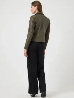 Y.A.S naisten nahkatakki, YASSOPHIE LEATHER JACKET Dark Olive